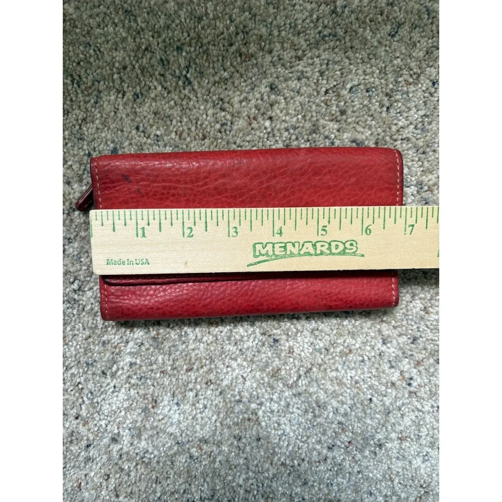 Fossil Womens Trifold Wallet Red Pebbled Genuine Leather Vintage Boho Classic